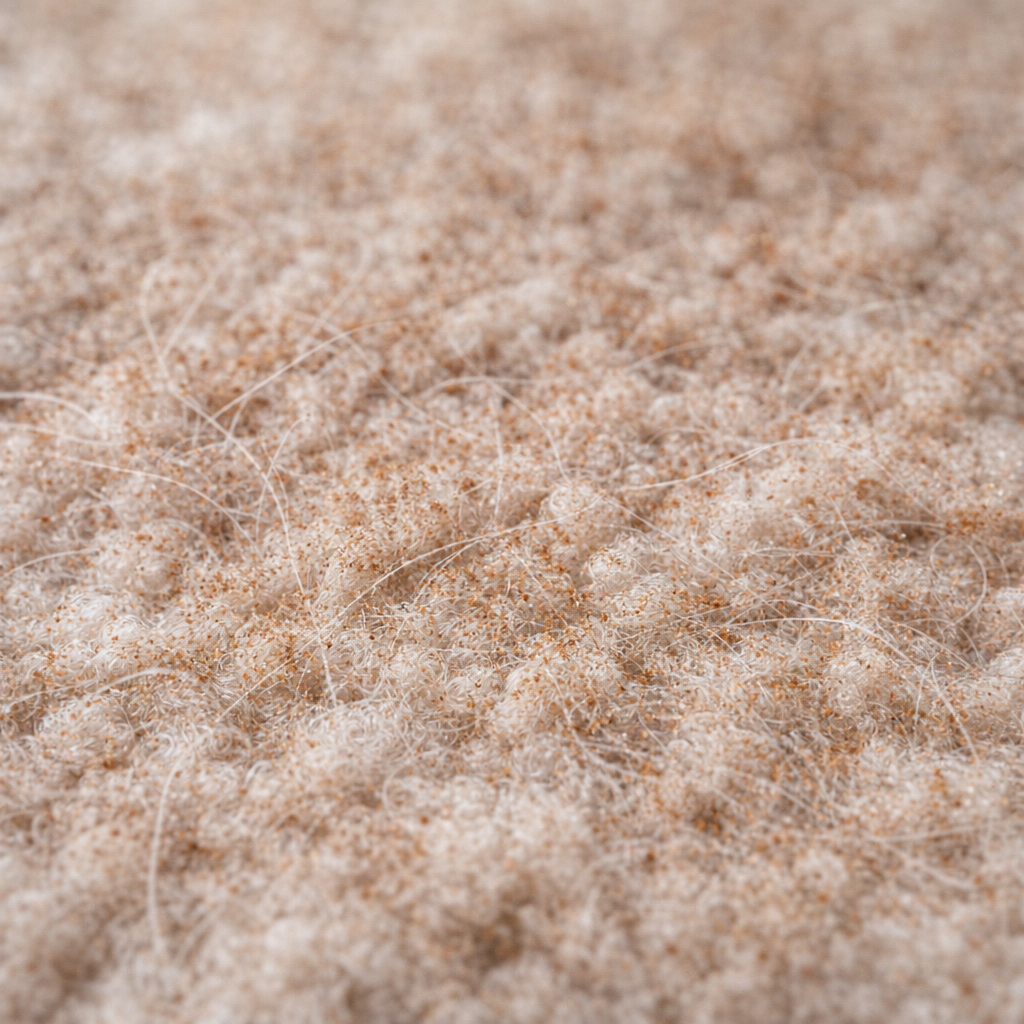 Close view of pet hair on carpet highlighted by cinnamon
