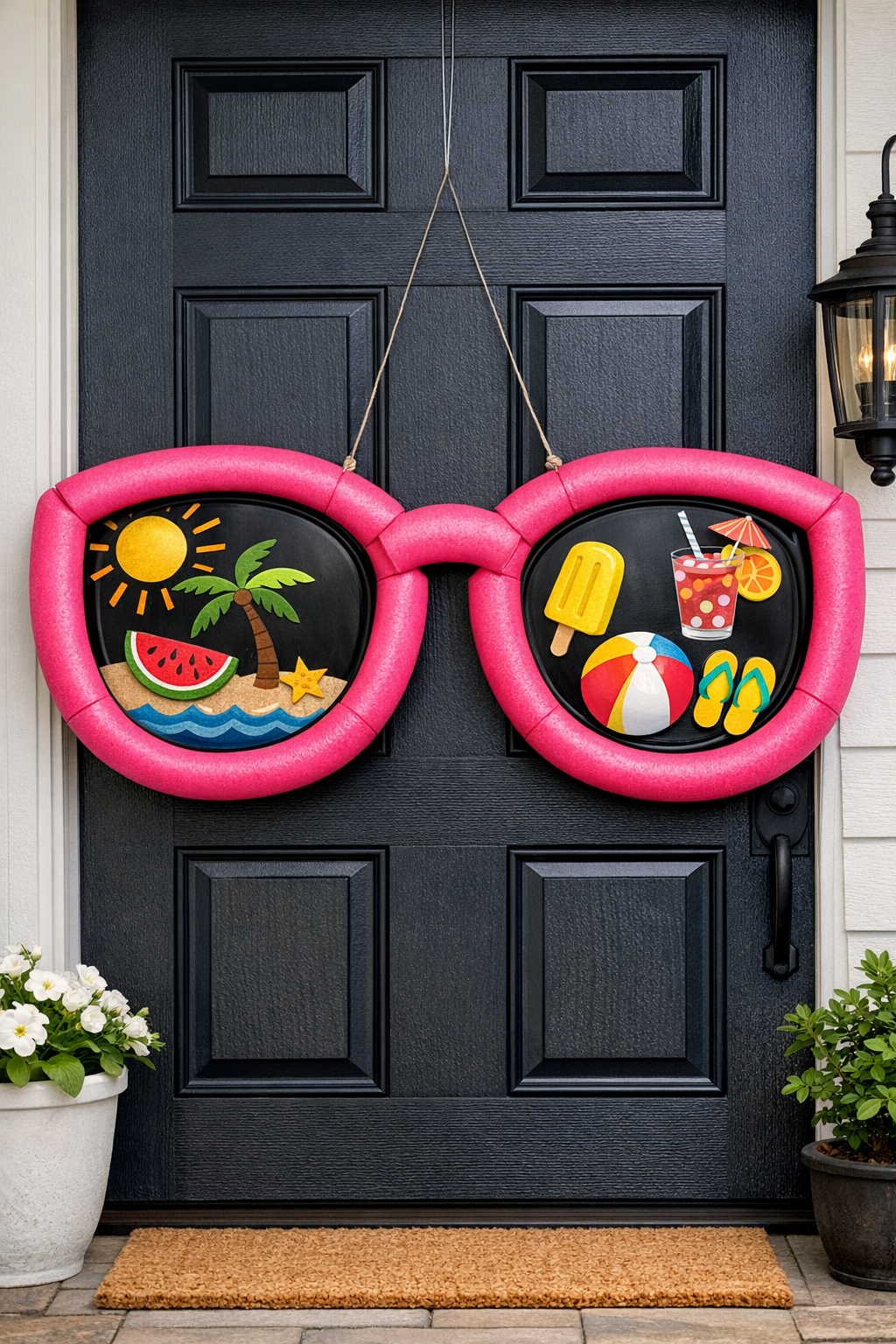 Finished giant summer sunglasses front door hanger
