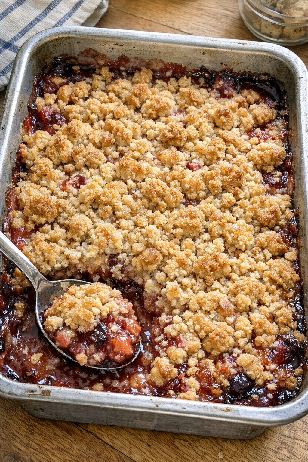 Baked fruit popsicle crumble in a dish