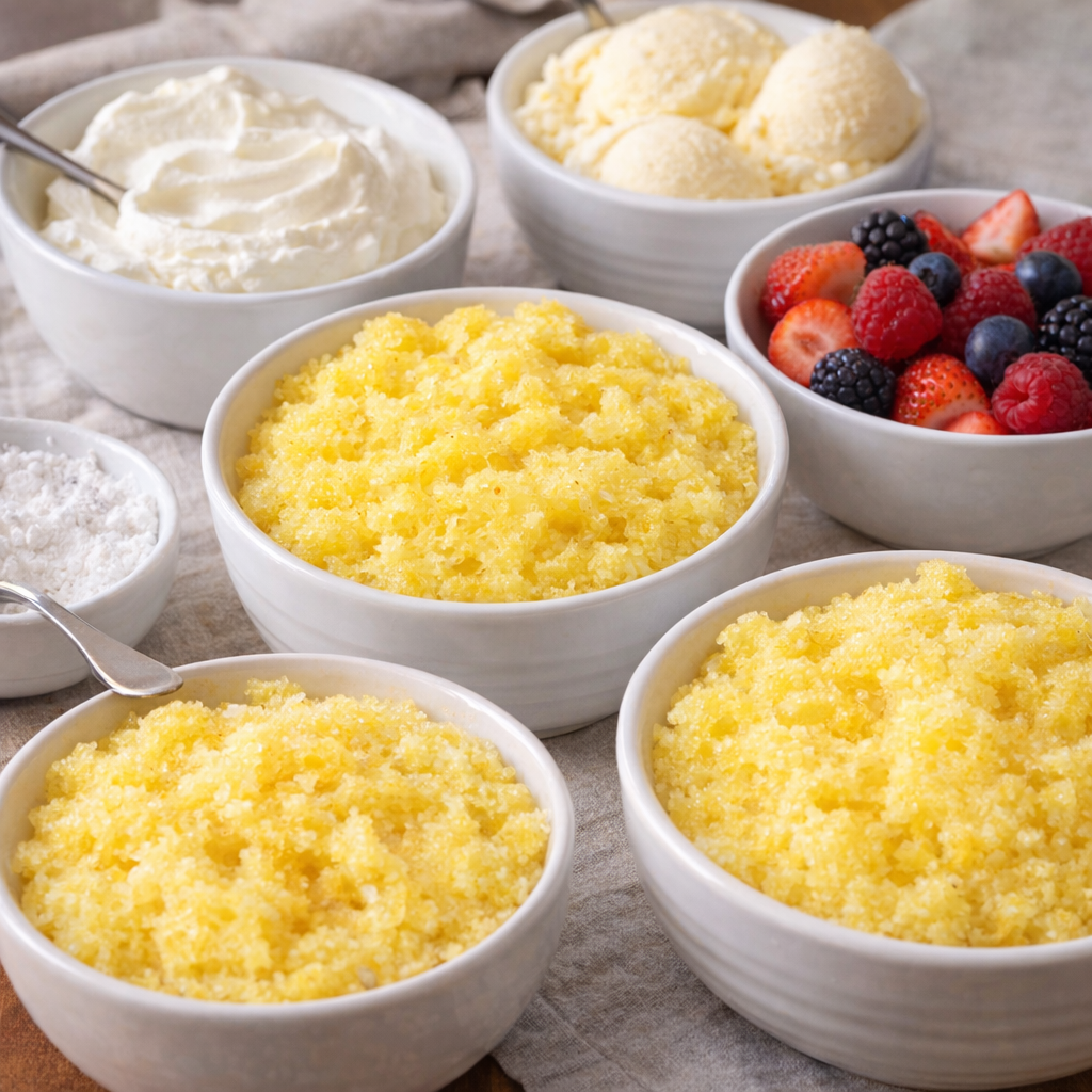 Family-style topping bar for lemon cake