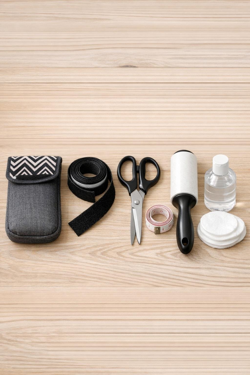 Materials for making a sofa arm remote caddy laid out neatly