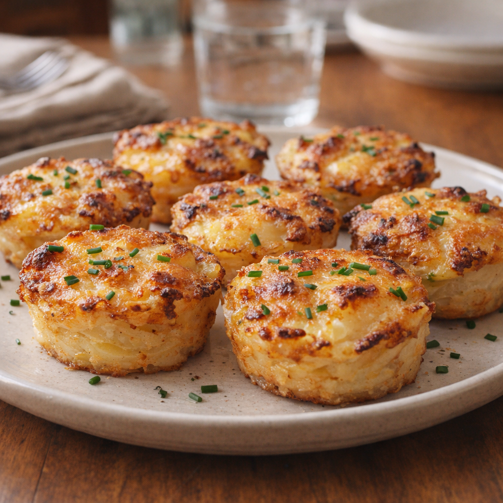 Potato au gratin cups arranged on a serving platter