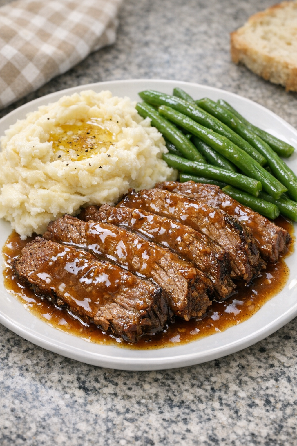 Finished plated Amish maple beef with gravy