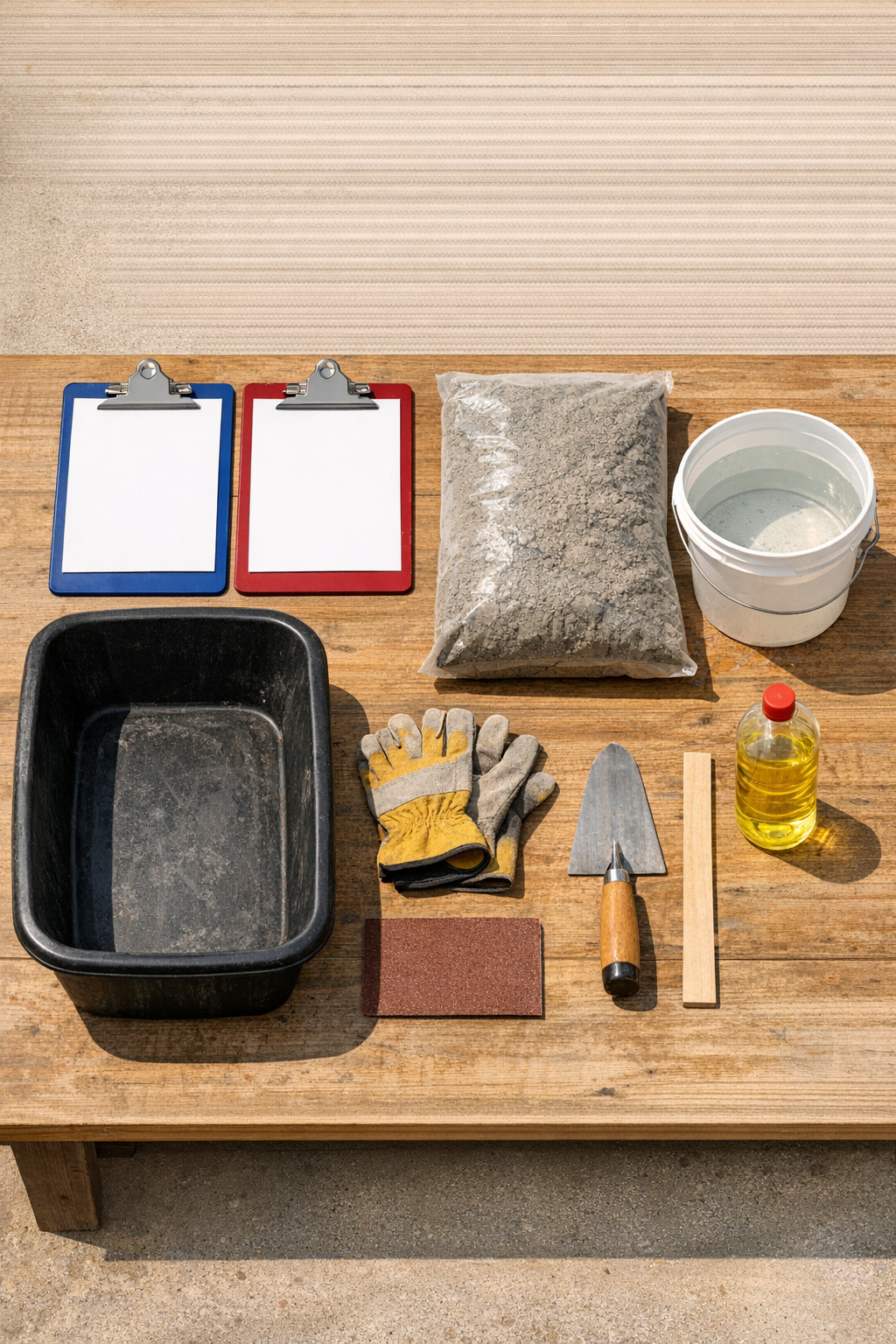 Materials for making concrete yard slabs laid out together