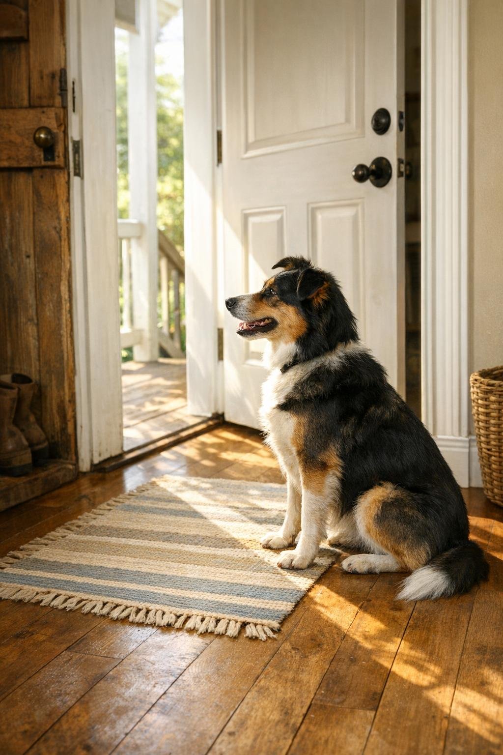 Dog waiting by a front door