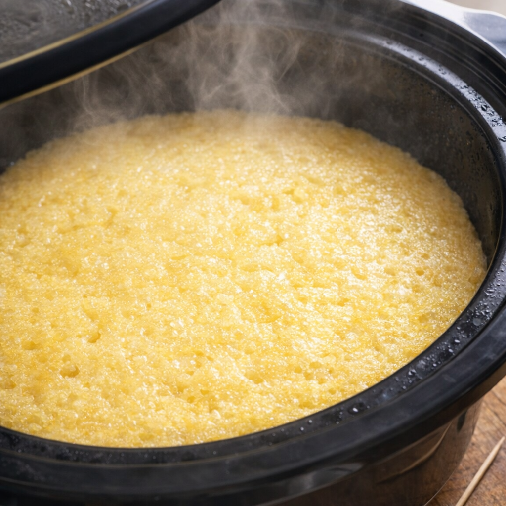 Finished lemon cake inside the slow cooker