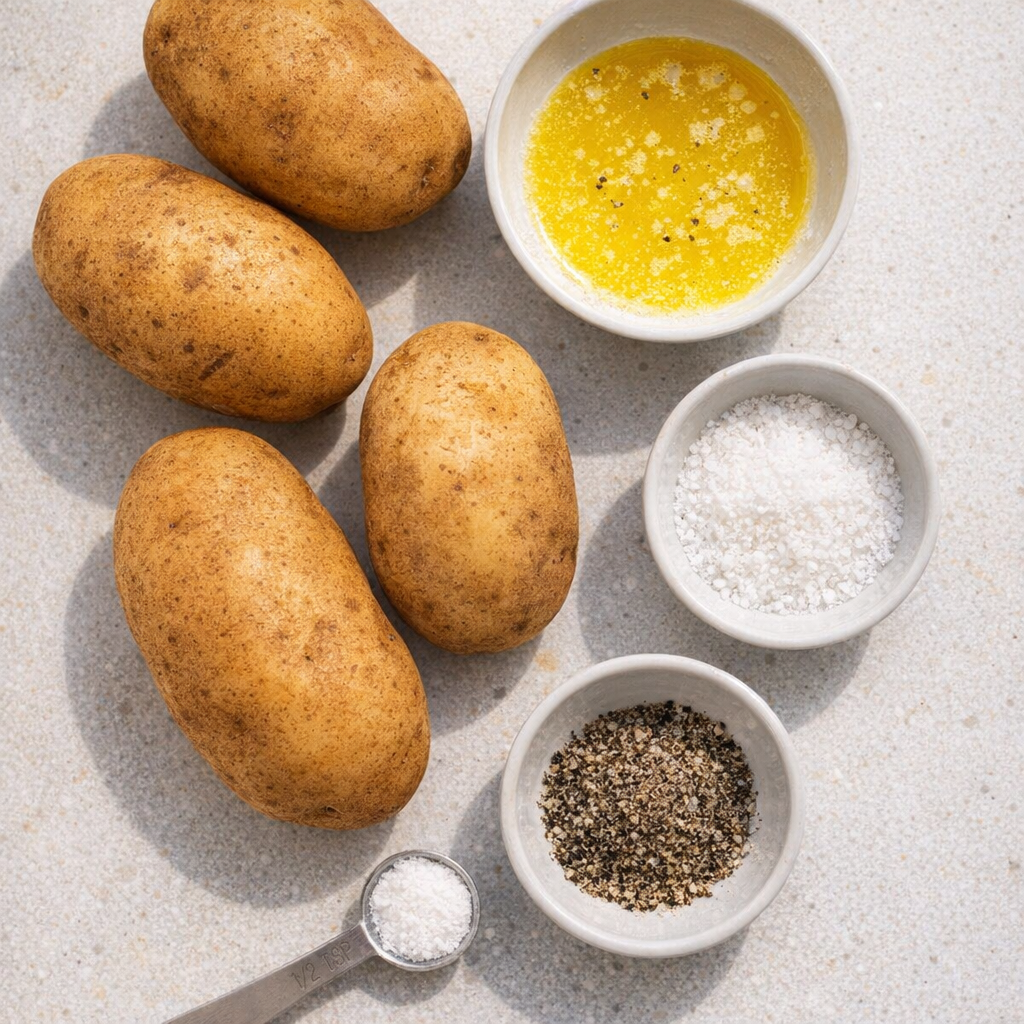 Simple potato round ingredients arranged on a counter
