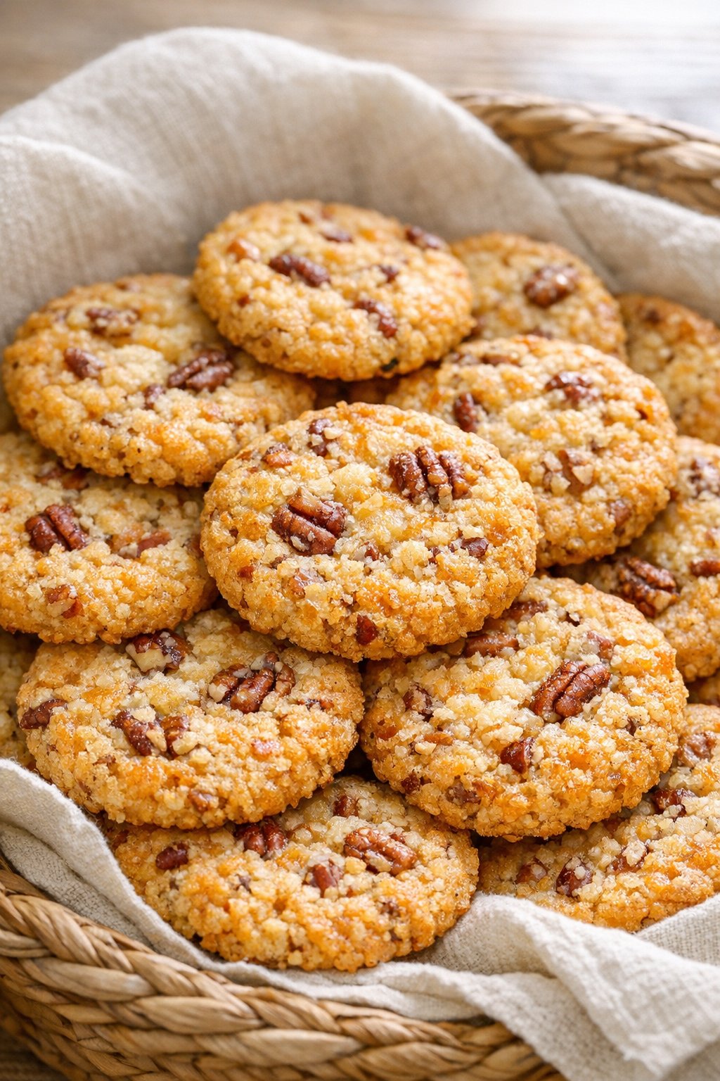 Rustikke pecan-ostvafler med grovere pecan-tekstur