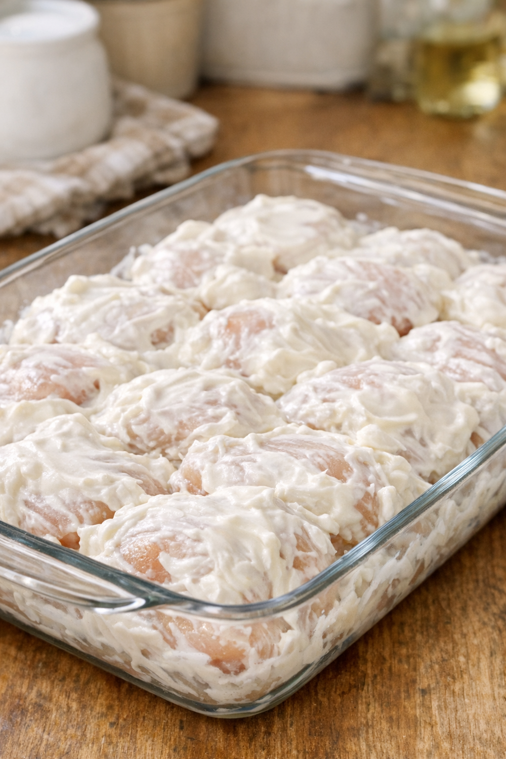 Chicken pieces coated with sour cream