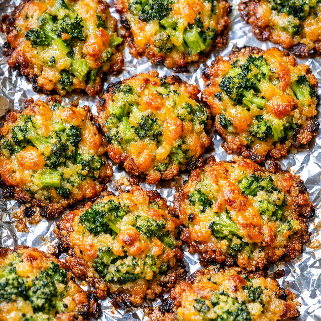 Finished cheddar broccoli bites baked until crisp