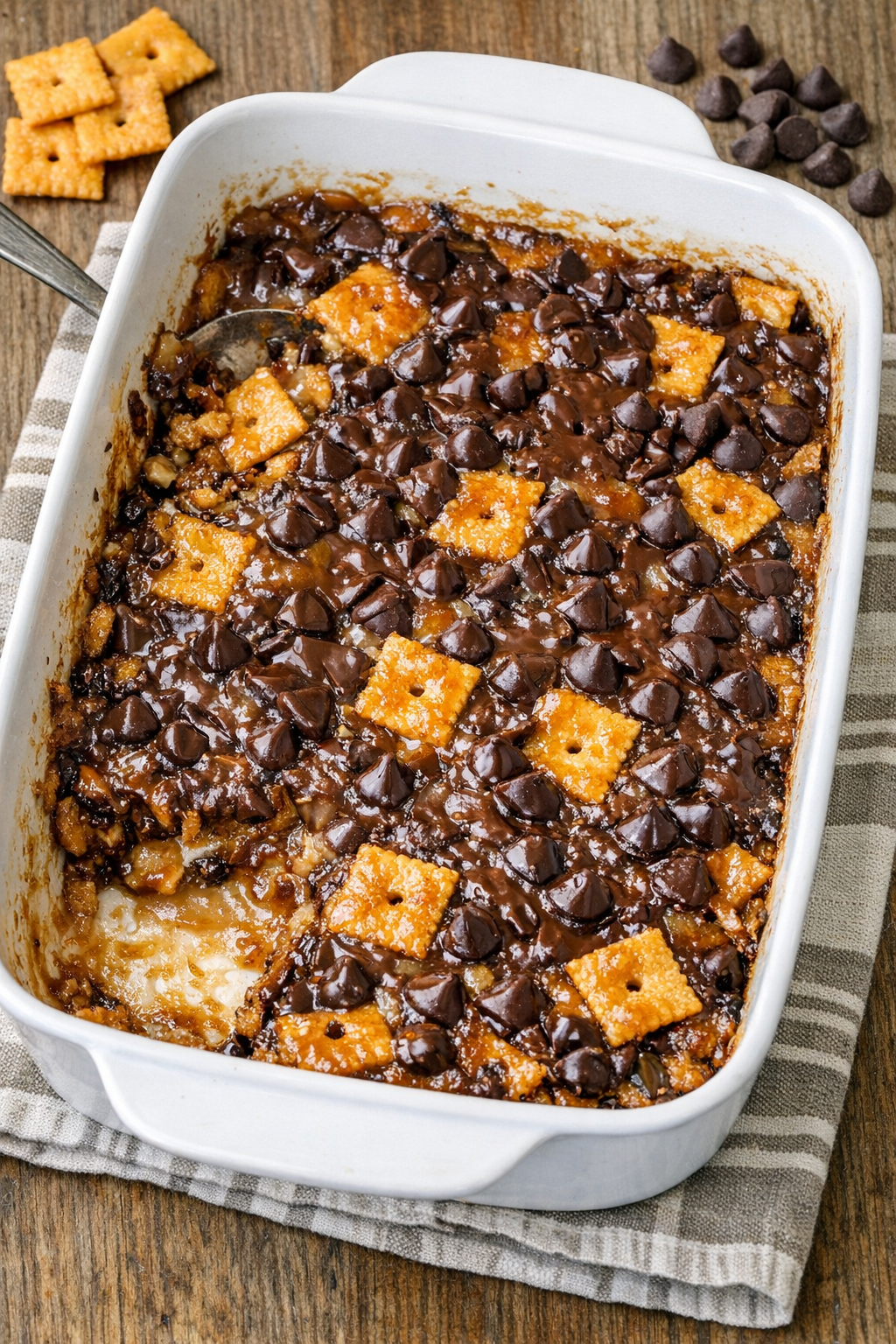 Finished cheese cracker dessert bars in baking dish