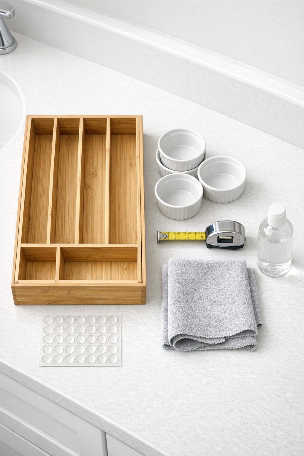 Materials for a bamboo tray bathroom organizer