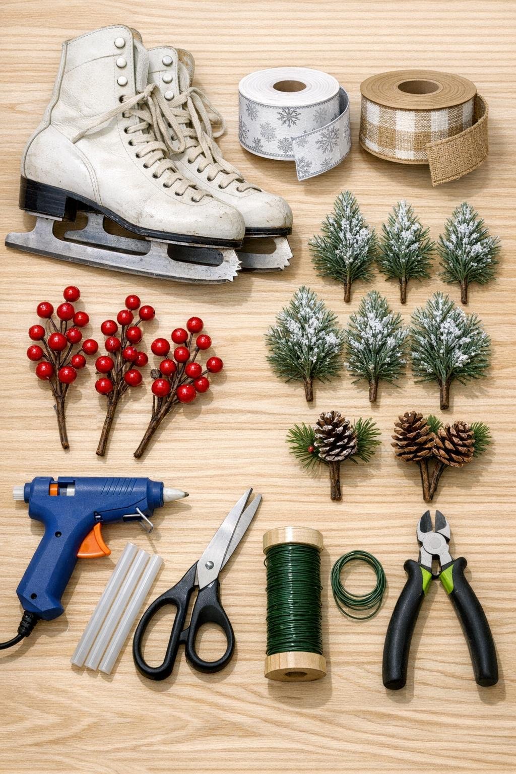 Materials for making a door hanger from old ice skates