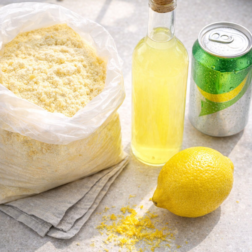 Lemon zest and cake ingredients arranged for variations