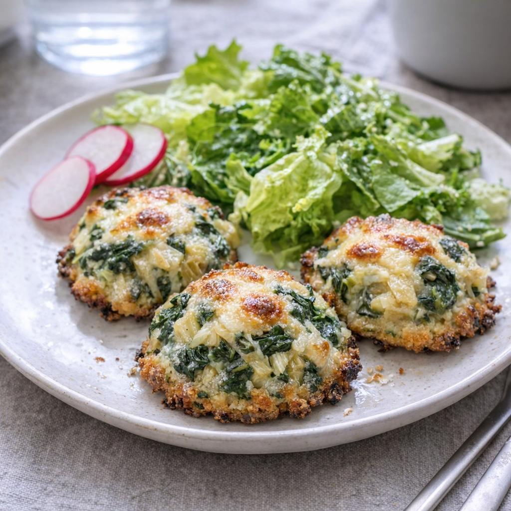 Spinach artichoke bakes plated with a simple brunch spread