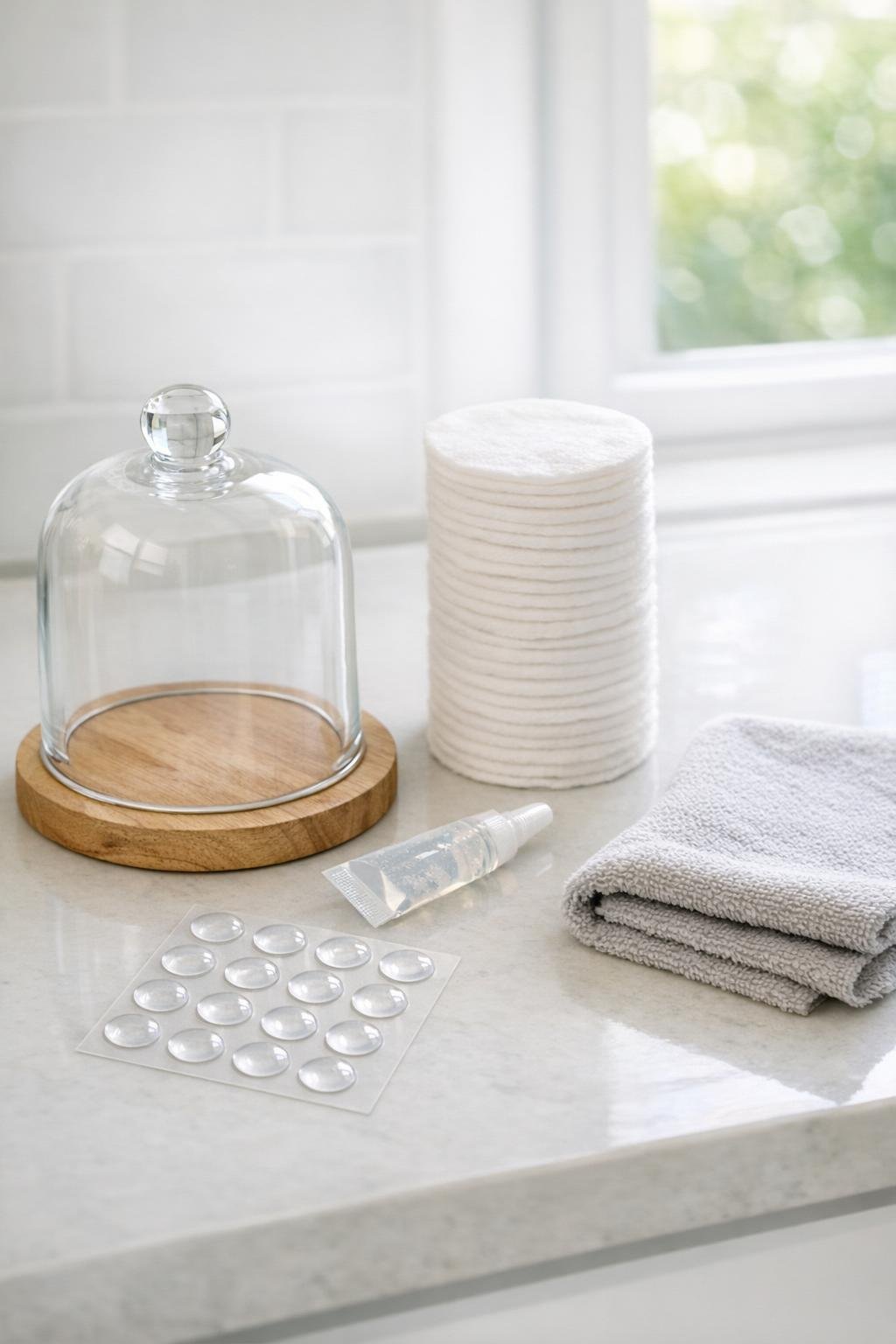 Materials for a glass cloche cotton round dispenser