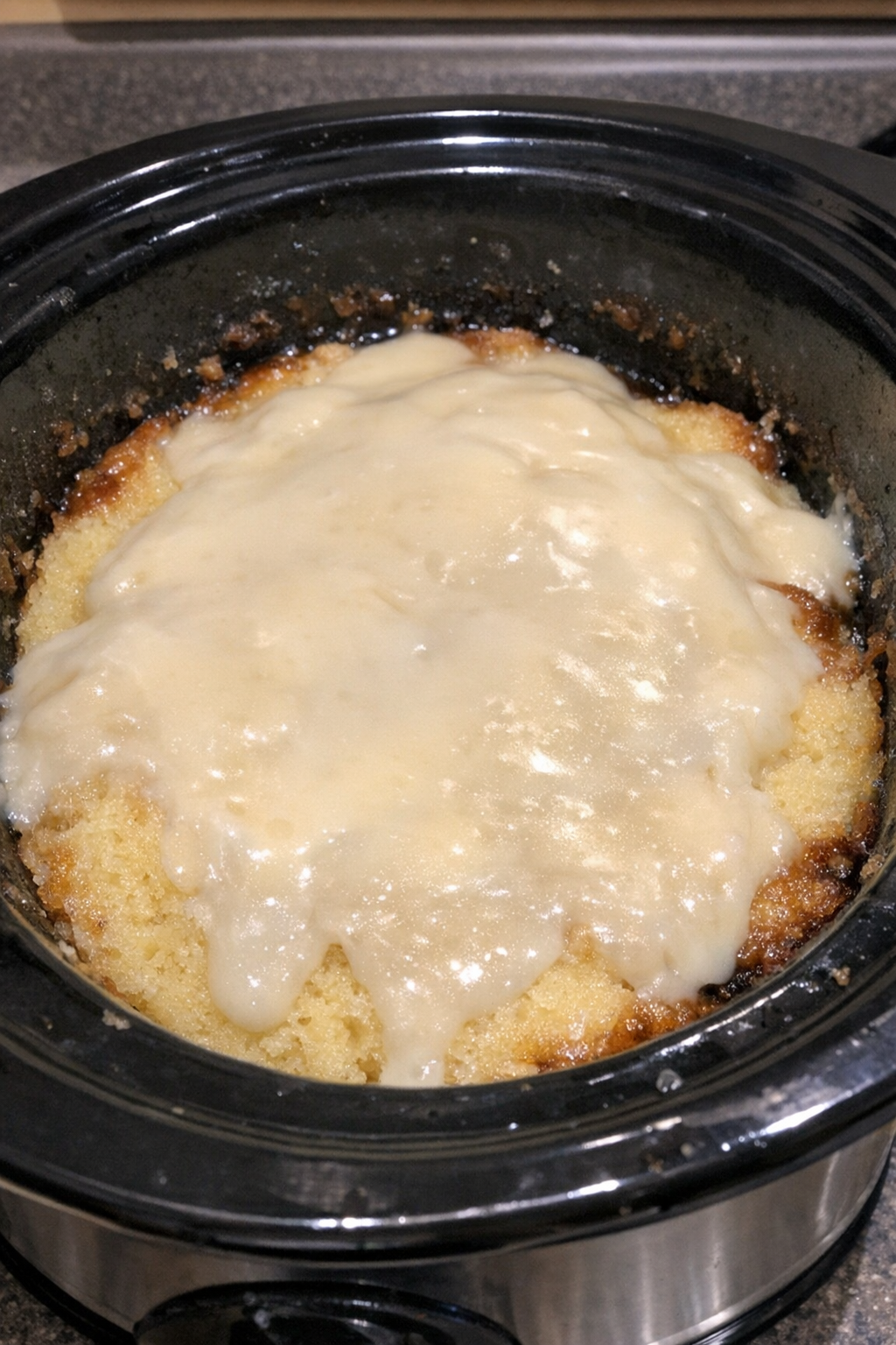 Slow cooker August Sunshine dessert with creamy glaze