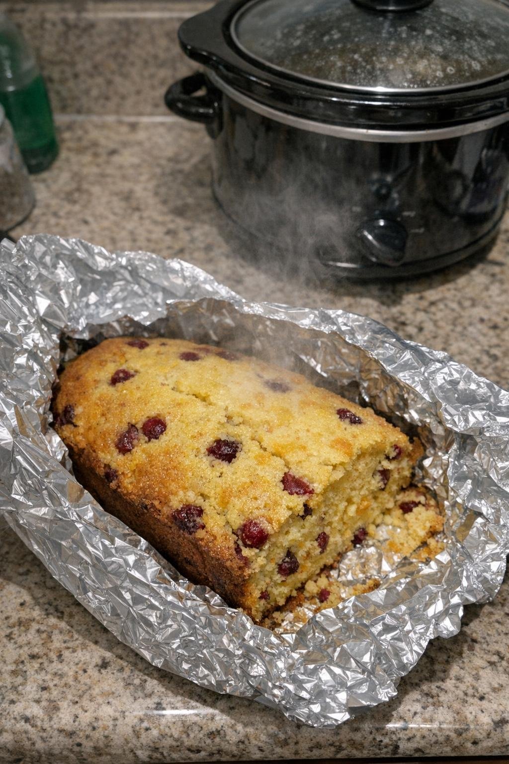 Foil-wrapped cranberry orange cornbread