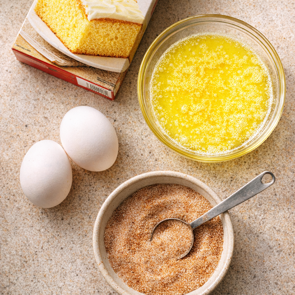 Simple snickerdoodle bar ingredients on a kitchen counter