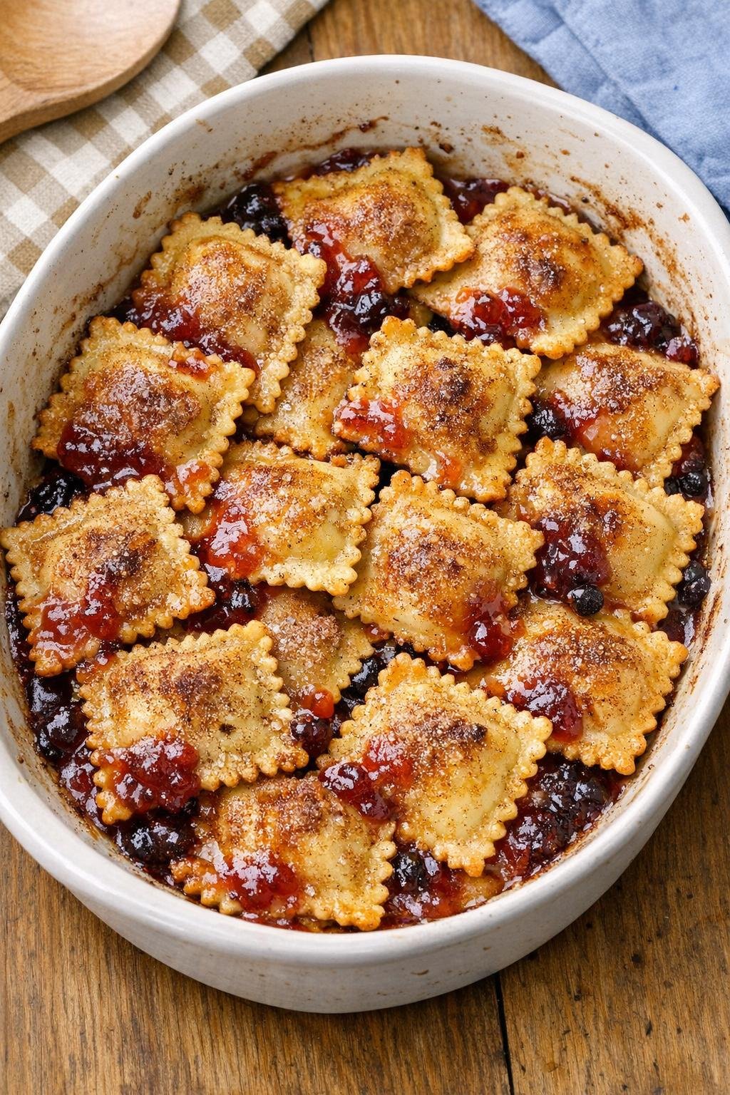 Finished baked sweet ravioli casserole