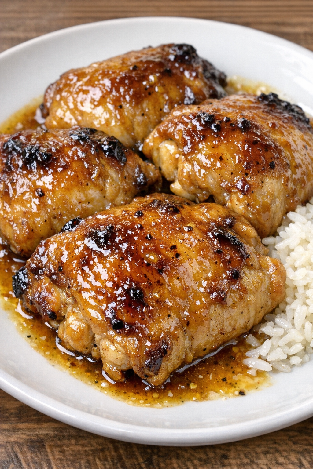 Slow cooker honey mustard chicken plated on a white ceramic plate