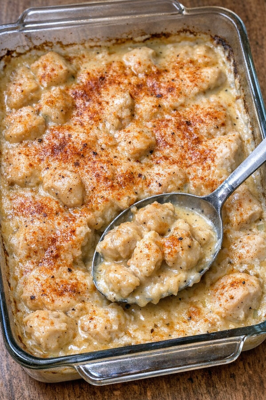 Creamy chicken Newburg fresh from the oven