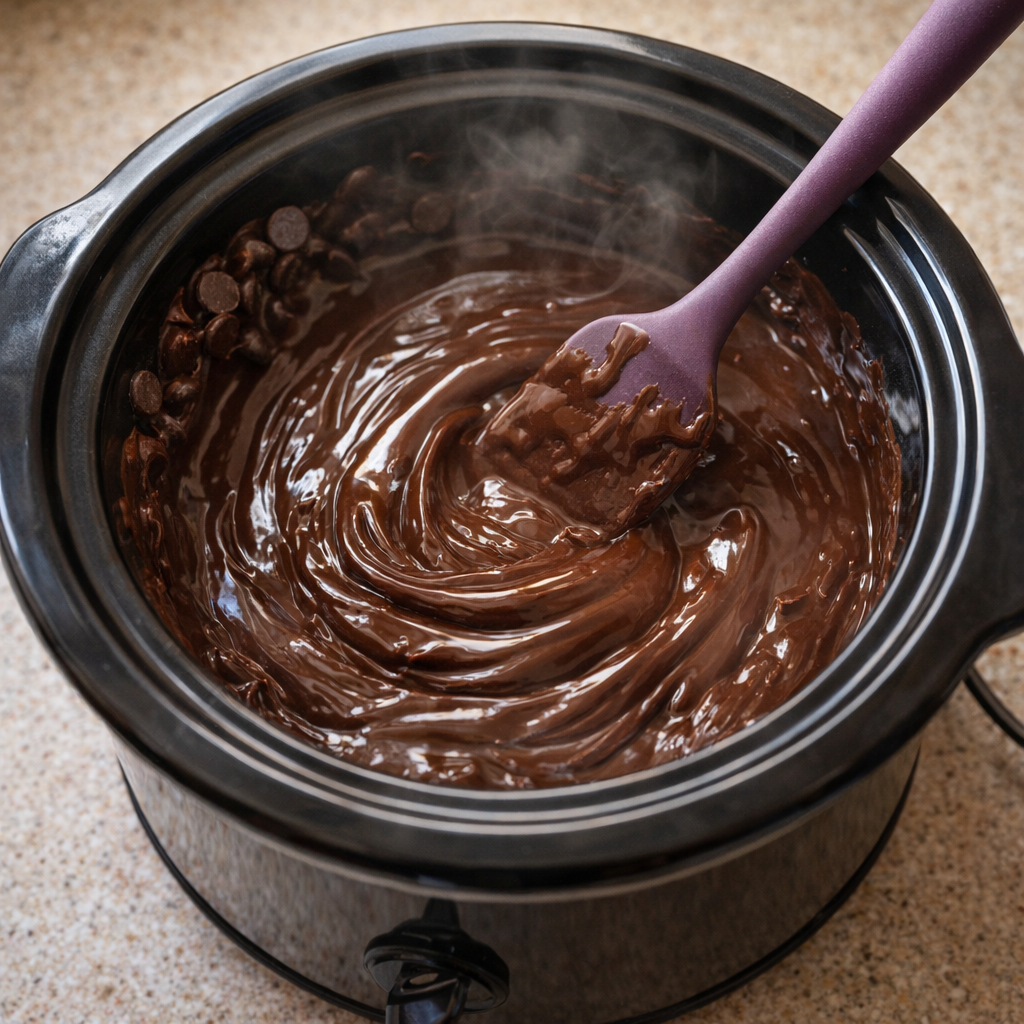 Melted chocolate in a small slow cooker