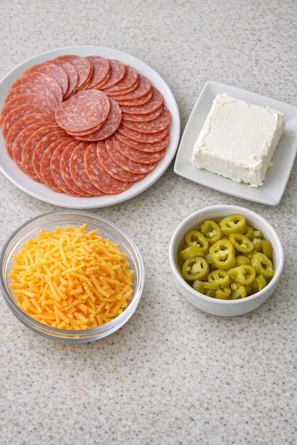 Odmierzone składniki na kawałki salami
