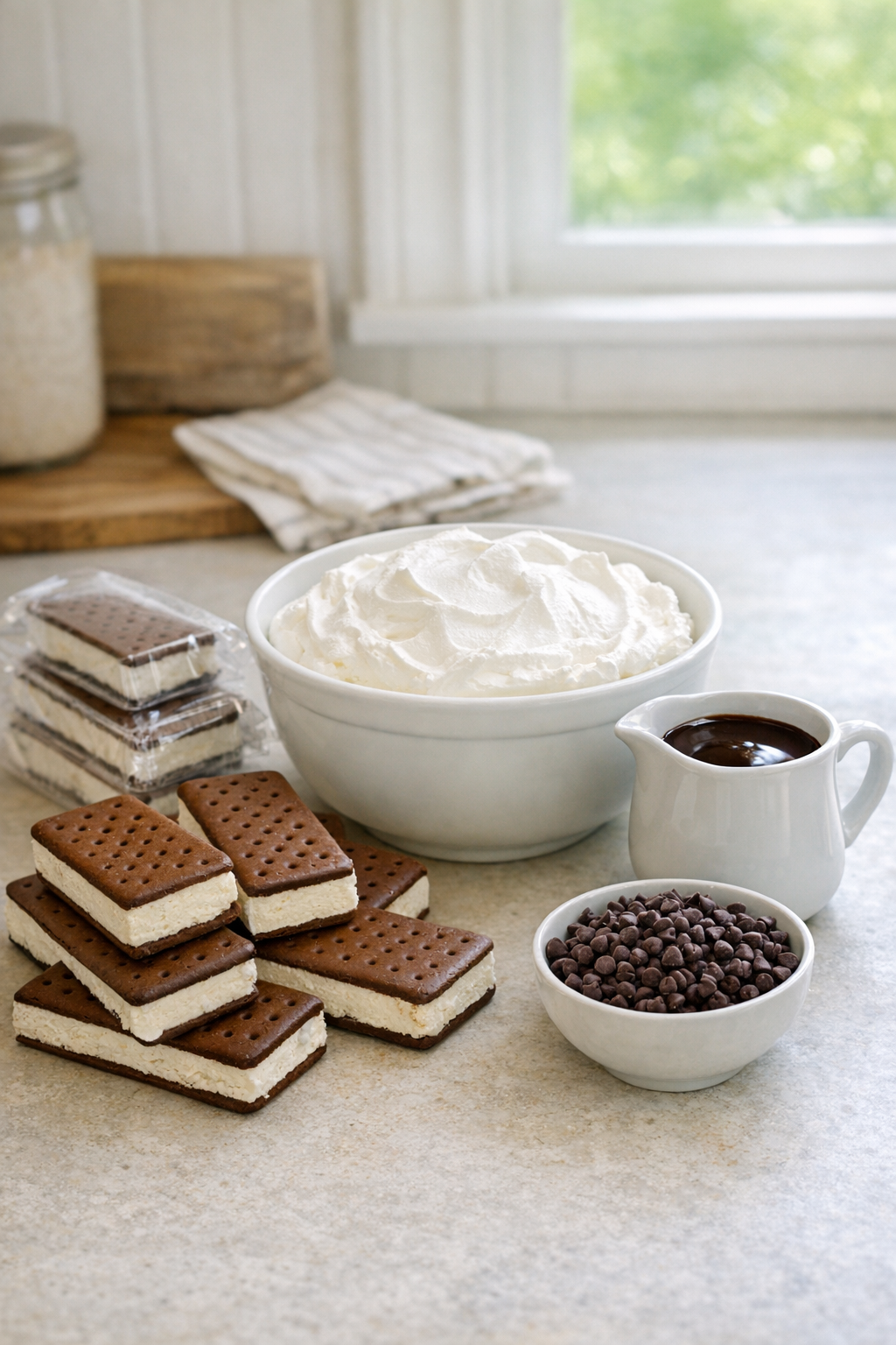 Main ingredients for ice cream sandwich cake