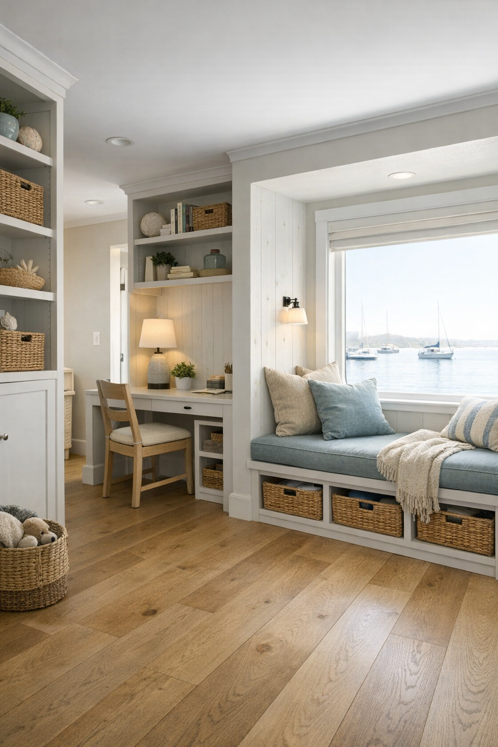 Bright secondary space with reading nook and practical built-ins