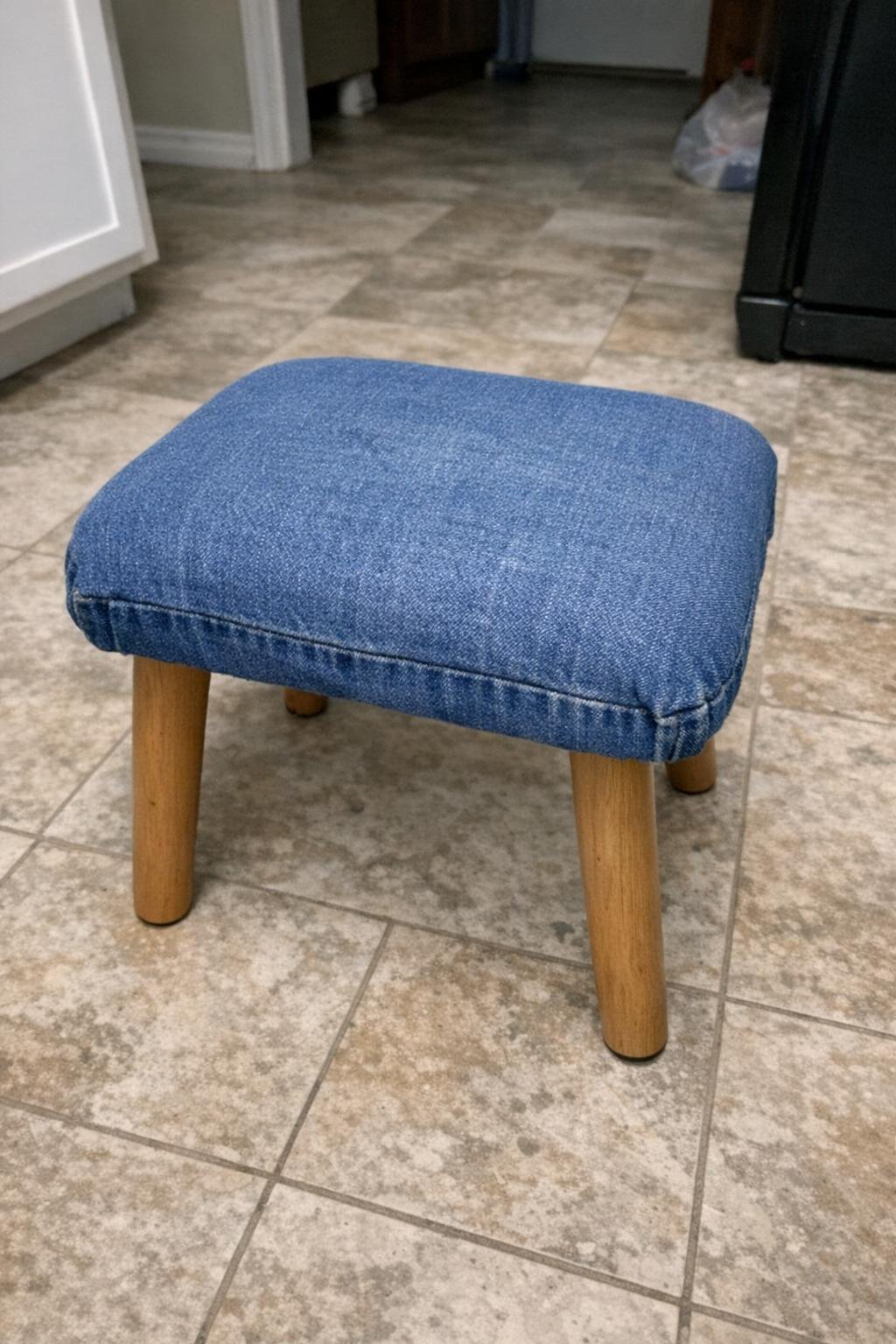 Denim-covered stool
