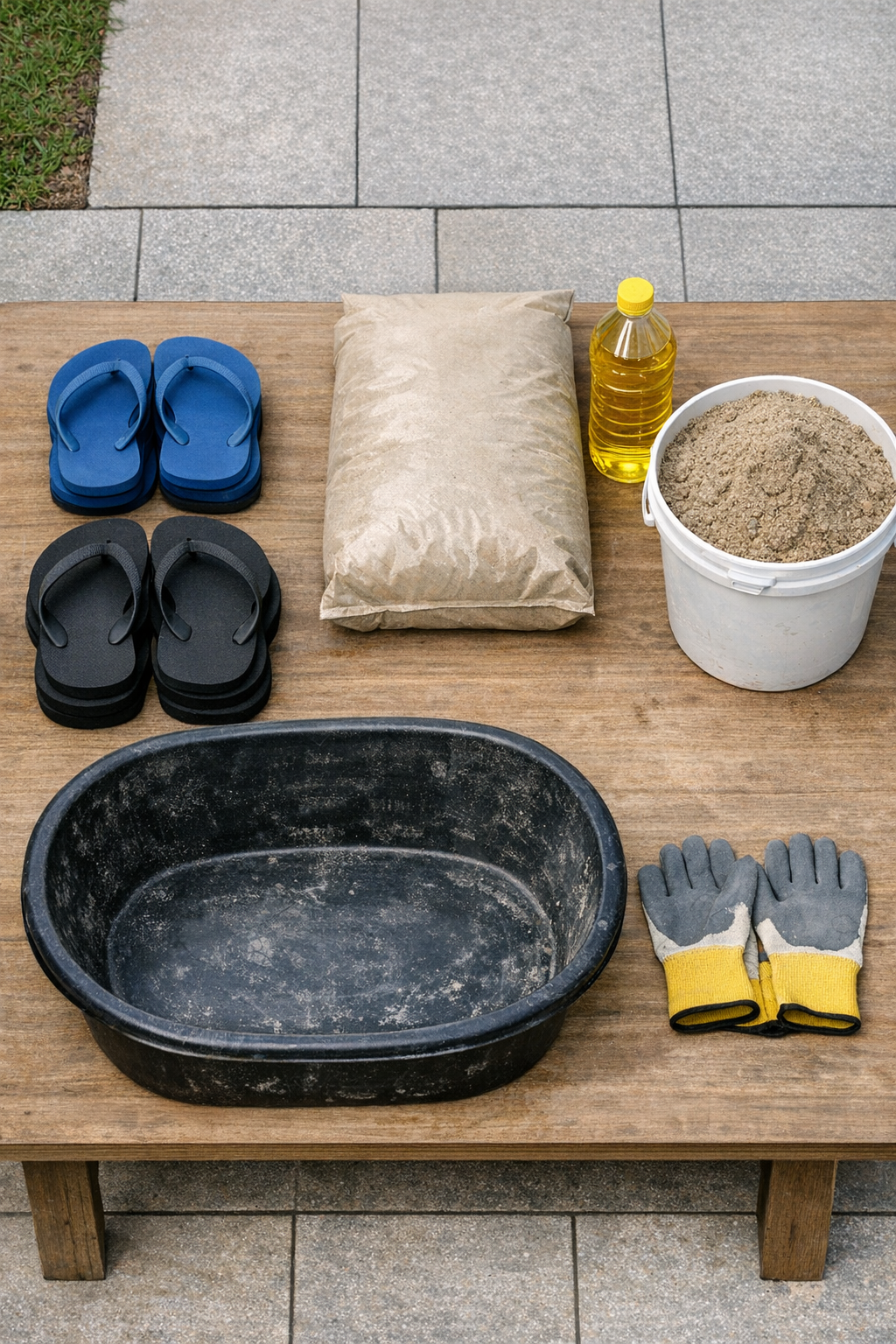 Materials for making tread-textured cement yard slabs