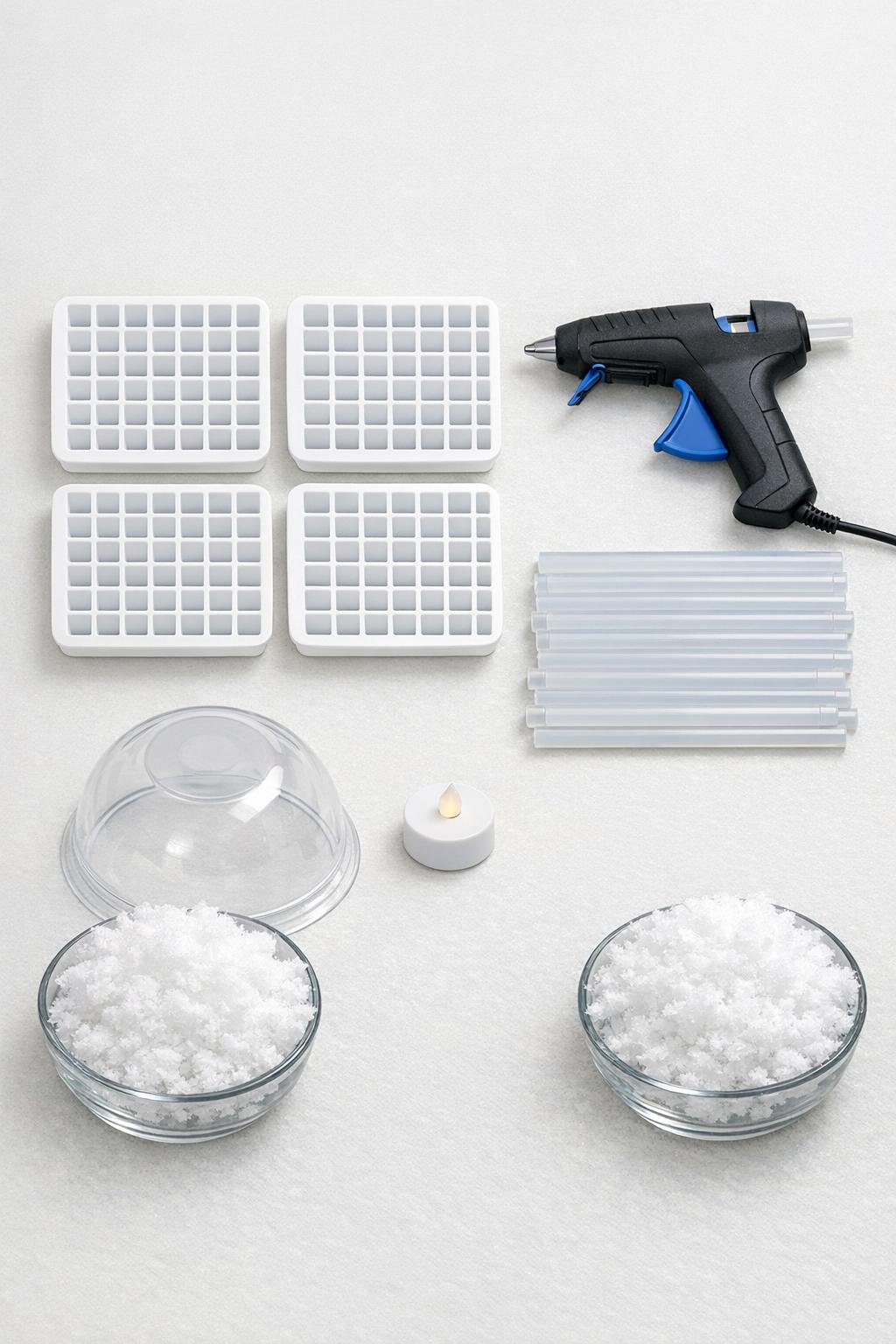 Materials laid out for the crystal igloo project