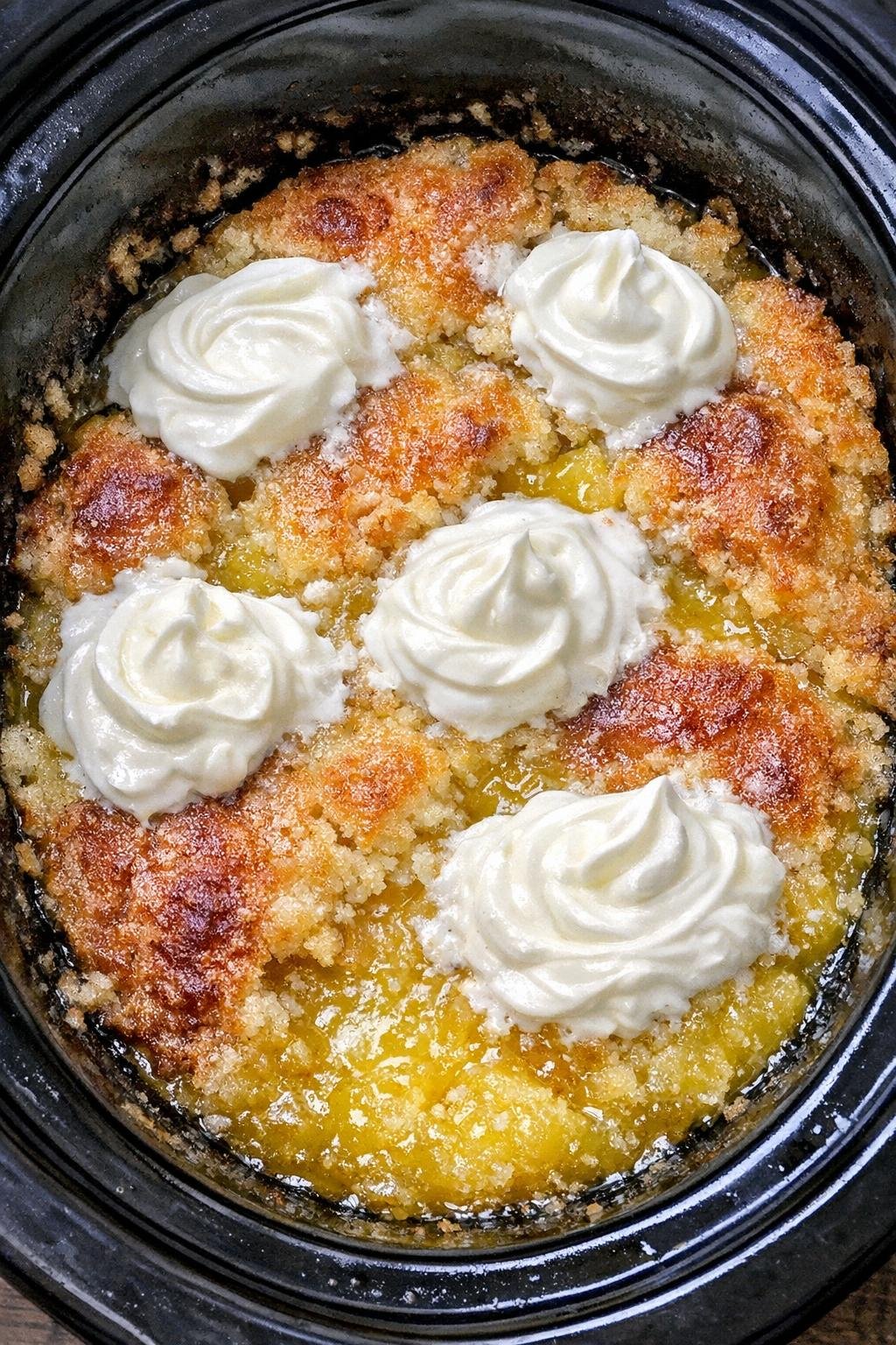 Whipped lemonade cobbler in a slow cooker
