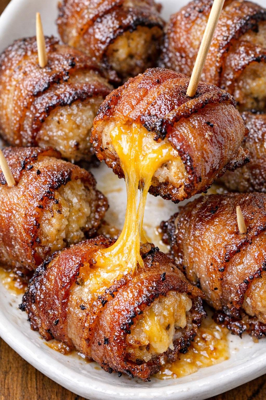 Finished bacon davenport bombs with melted cheddar