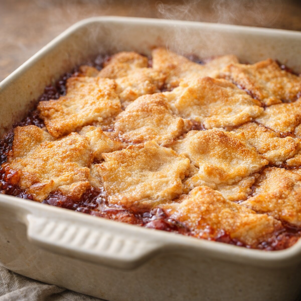 Freshly baked pie dough dessert with bubbling fruit filling