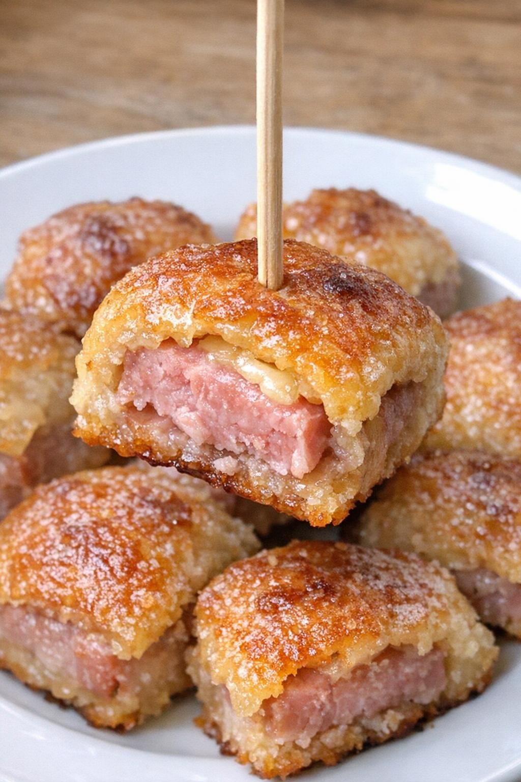 Ham Hastings bites on a white serving plate