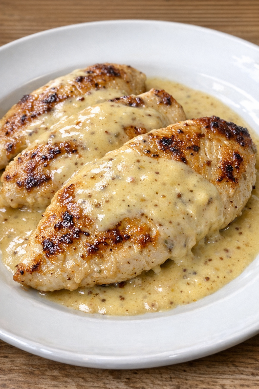 Creamy honey mustard chicken plated and ready to serve