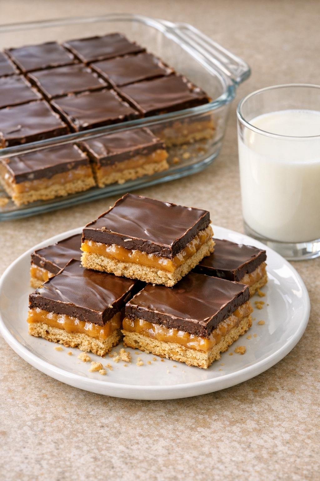Plated caramel graham bars ready to serve