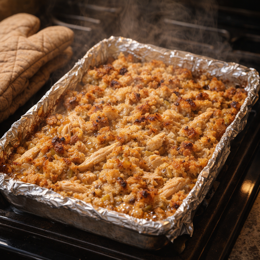 Golden baked casserole fresh from the oven