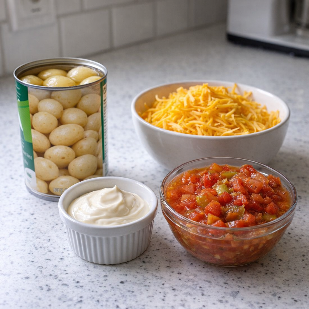 Ingredients for fiesta potatoes arranged on a kitchen counter
