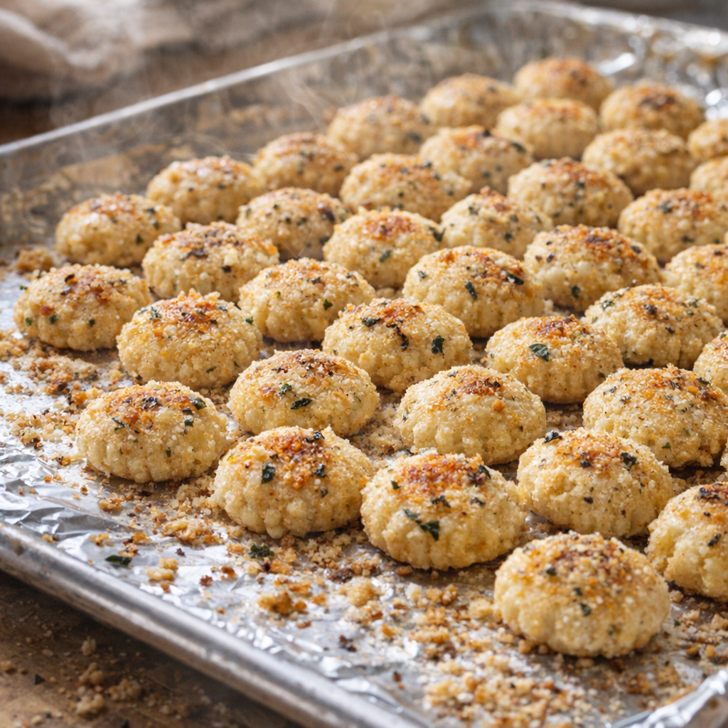 Freshly baked ranch oyster crackers cooling on the tray