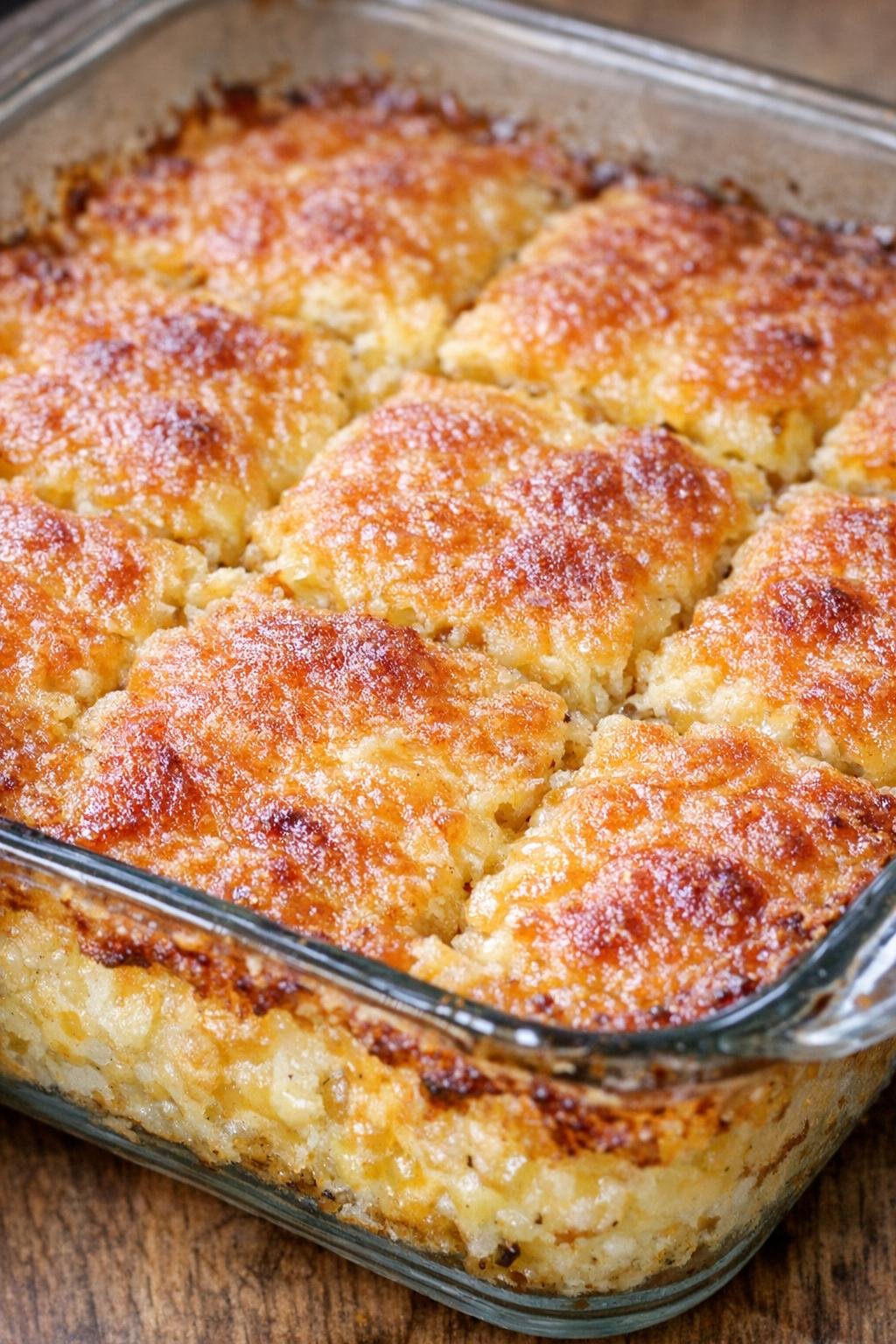 Southern 3-ingredient baked ranch squares in a glass casserole dish