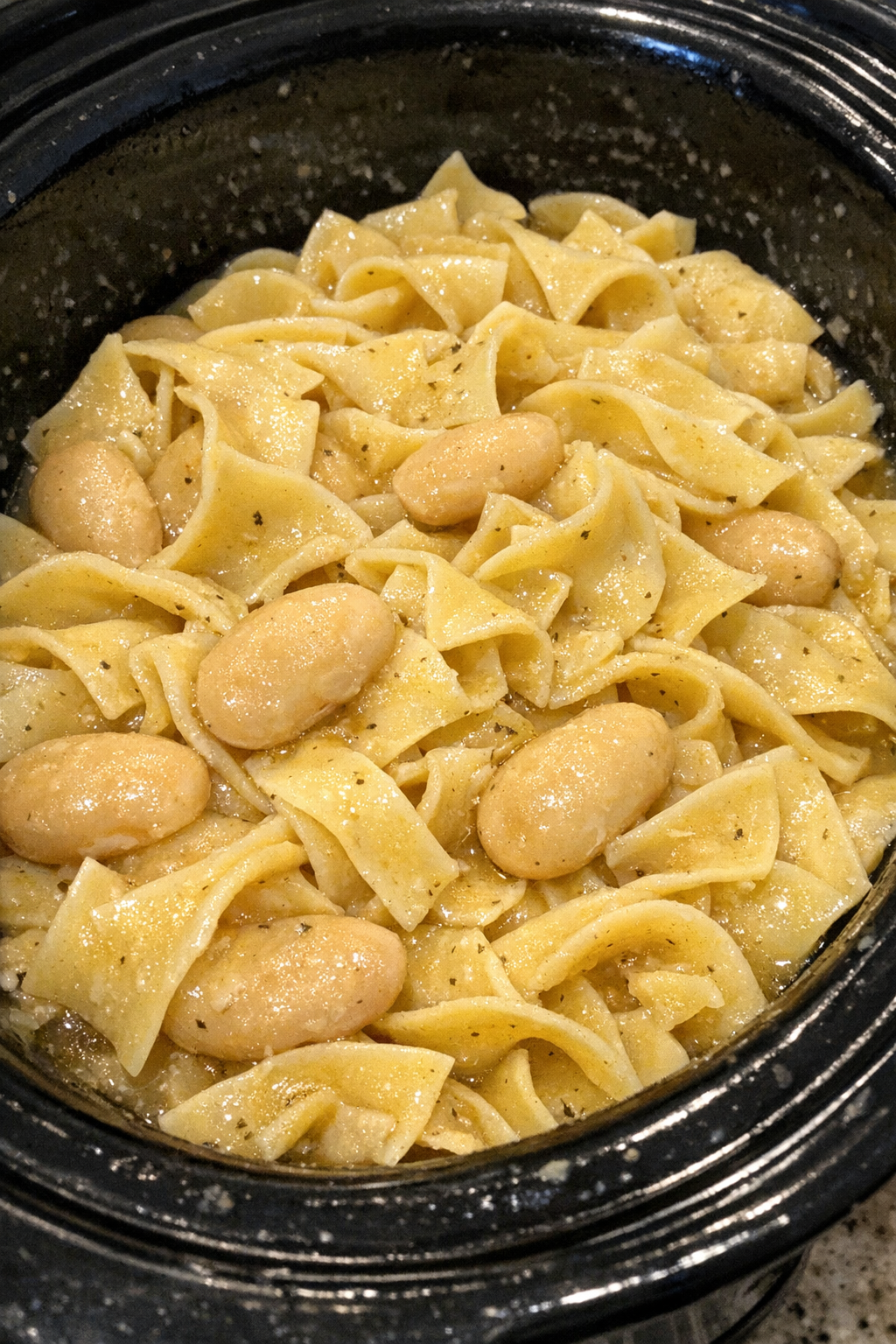 Finished Amish butter bean noodles in the slow cooker