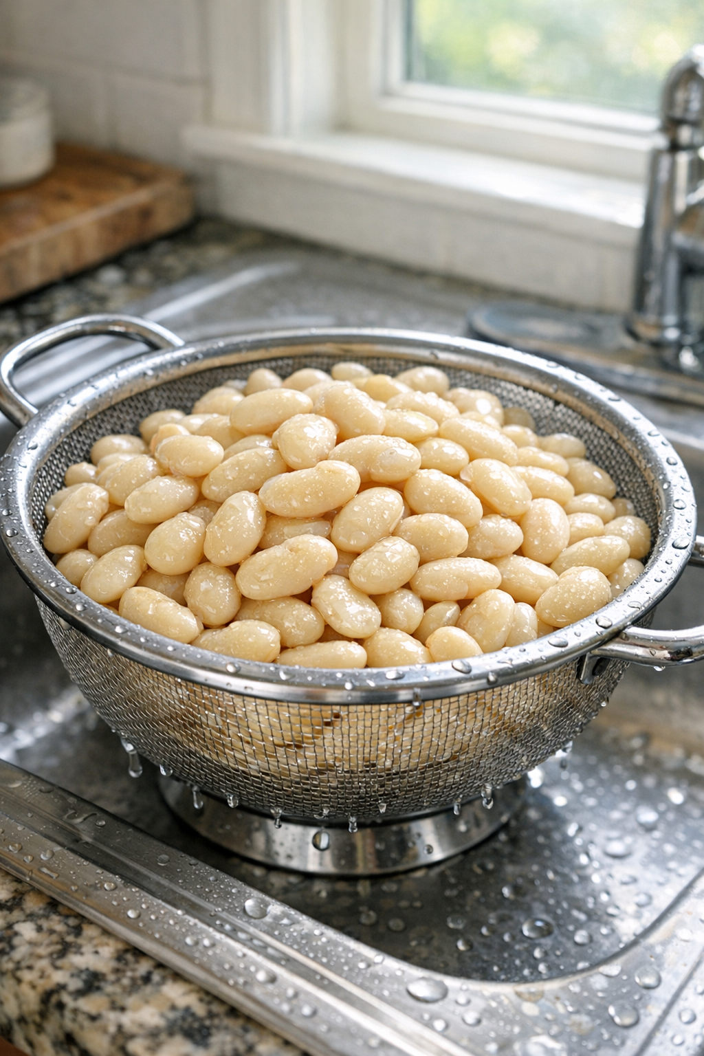 Soaked butter beans drained and ready to cook