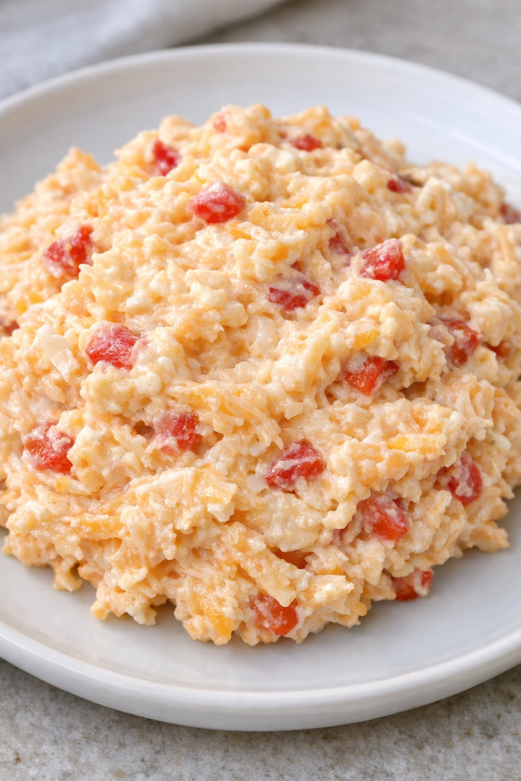 Southern 3-ingredient pimento cheese on a white plate