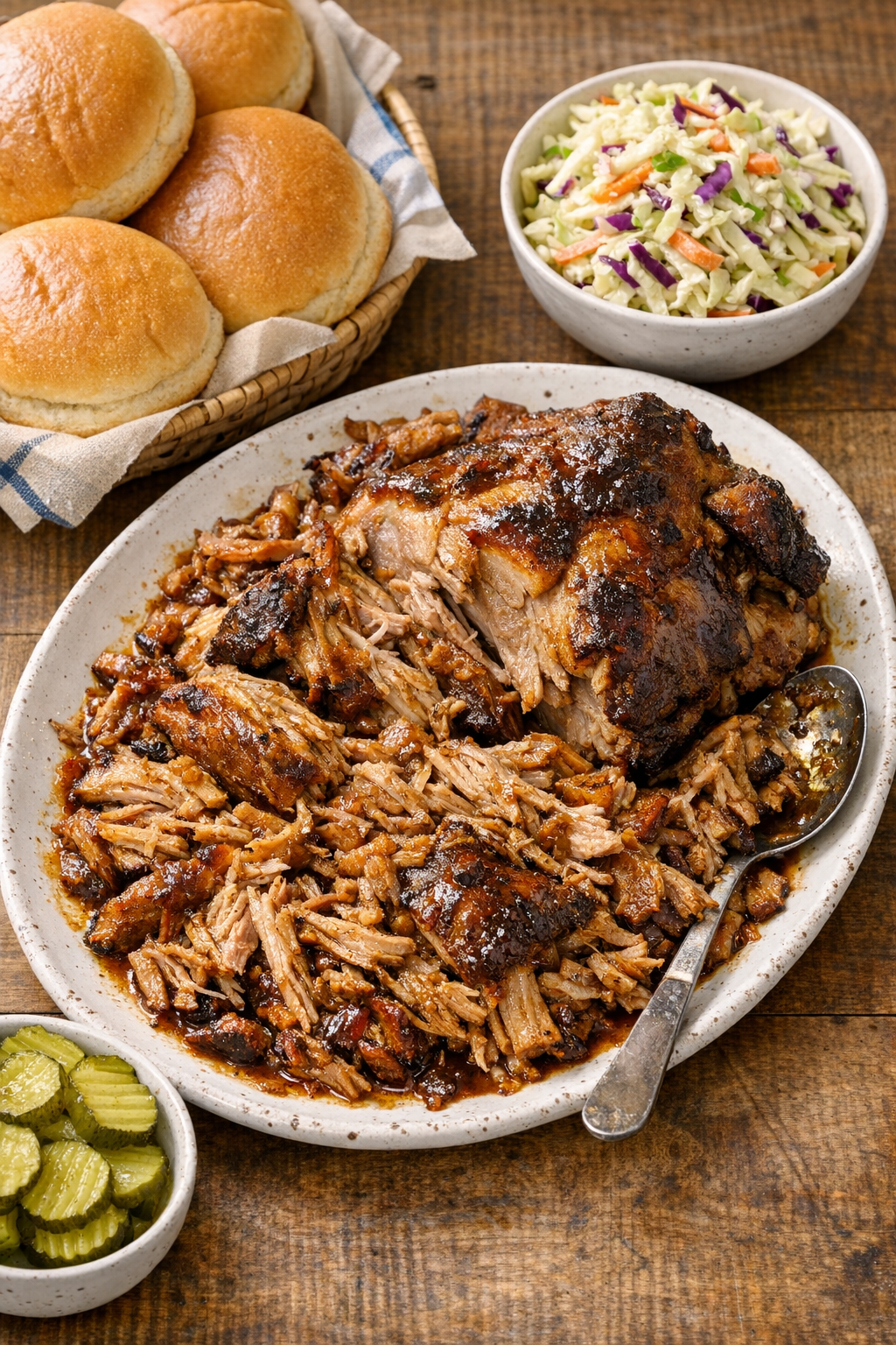 Finished pulled pork plated for serving