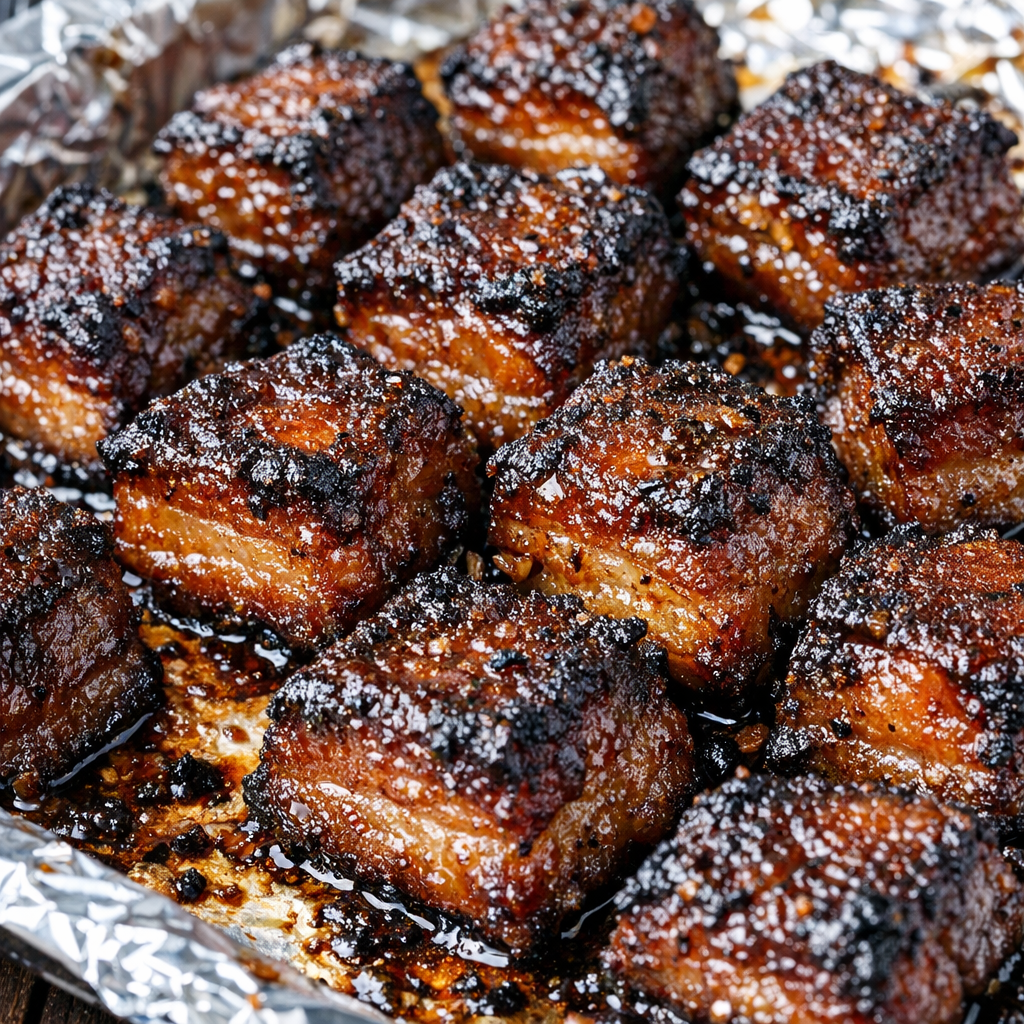 Crispy pork belly bites with caramelized edges