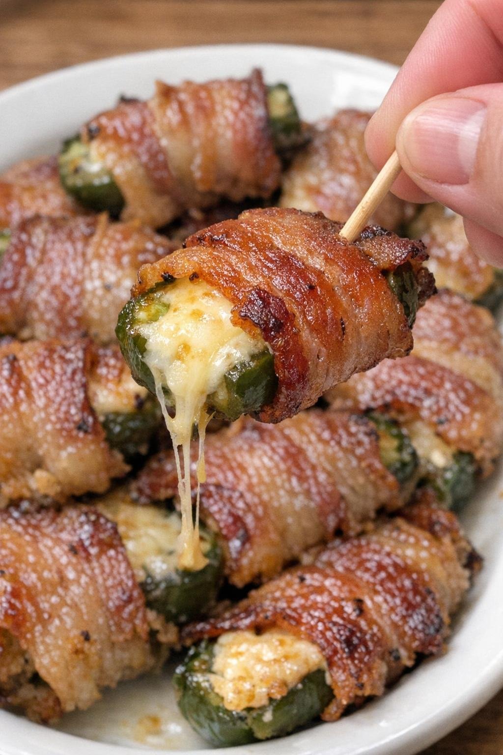 Finished jalapeno calhoun bites on a white platter