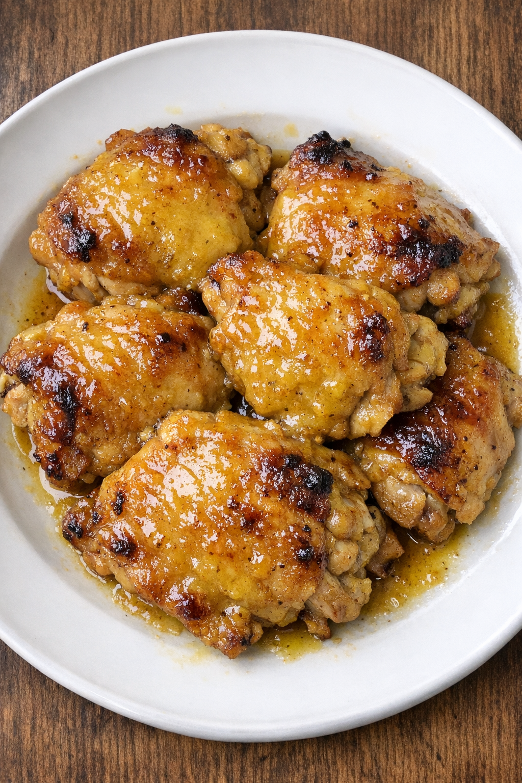Slow cooker Amish mustard chicken on a white plate